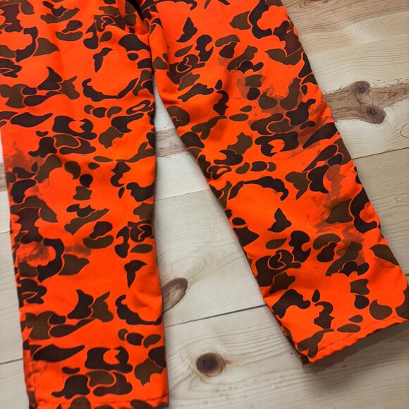 Vintage Hunting Pants 36x32 Orange Blaze Camo Camouflage Single Needle IDEAL Zip - Picture 11 of 12